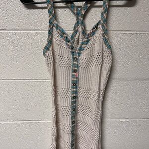 Free People Cream Knit Tank with Plaid Accents